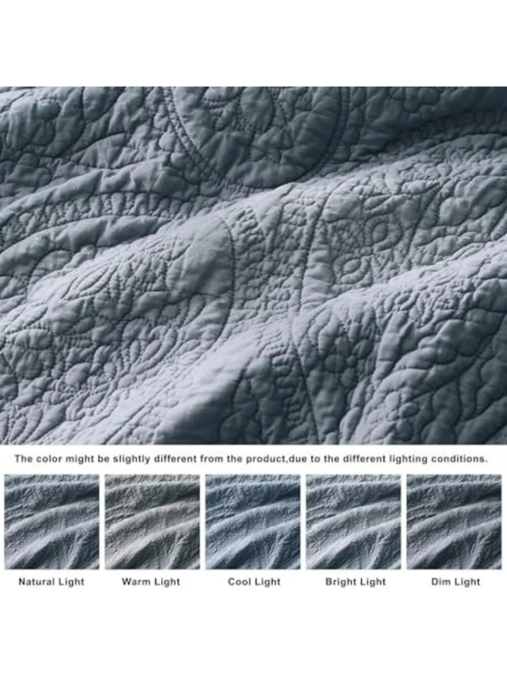 Dusty Blue Paisley King Quilt Set, 100% Cotton, Boho Floral Bedding, 3-Piece